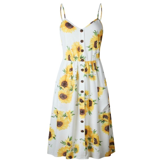 NEW Beige/Yellow Sunflower Print Sundress - Picture 5 of 7